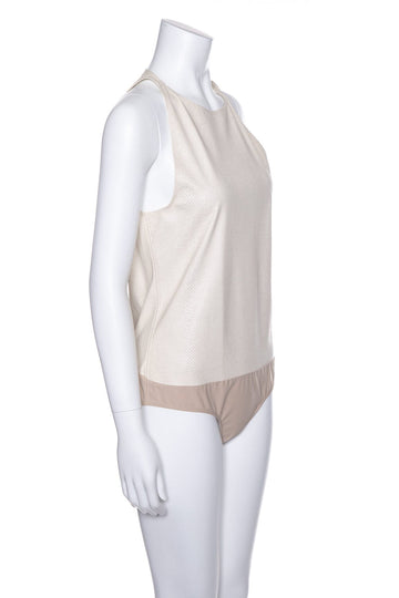 Sally LaPointe Beige Snake Print Faux Leather Bodysuit SZ 10