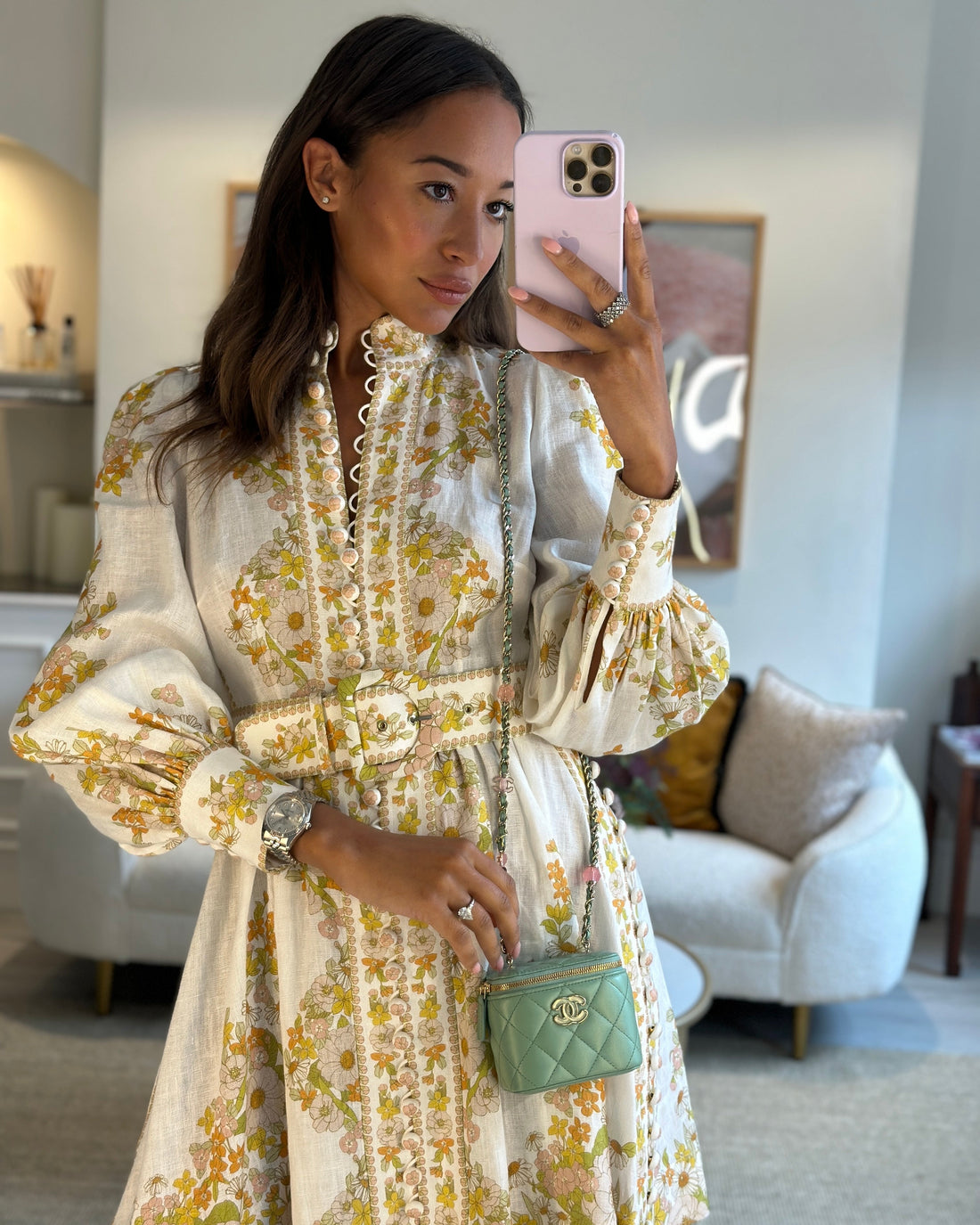 Chanel Pistachio Green Coco Crush Mini Vanity Bag in Lambskin Leather with Champagne Gold & Green Enamel Hardware