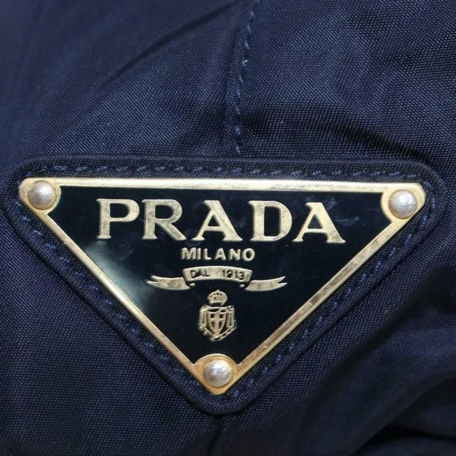 SOLD- Prada Paneled Navy Blue XL Tote w Heavy Gold Handles