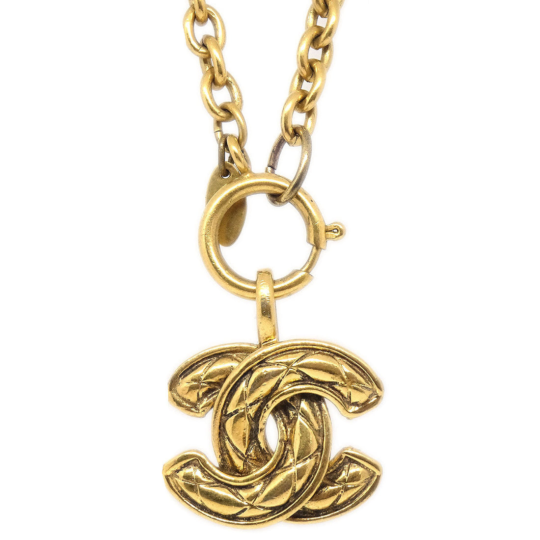 Chanel Quilted CC Gold Chain Pendant Necklace 3857