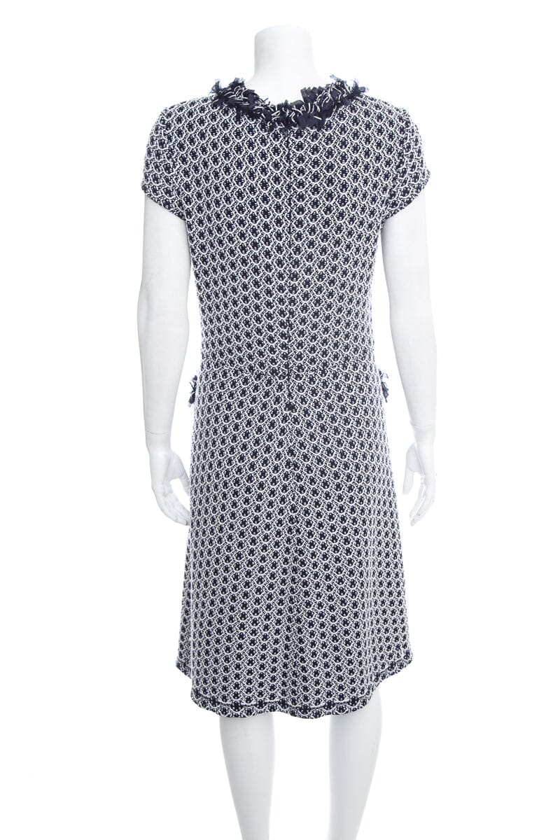 ST.JOHN White & Navy Tweed Like Dress SZ 4