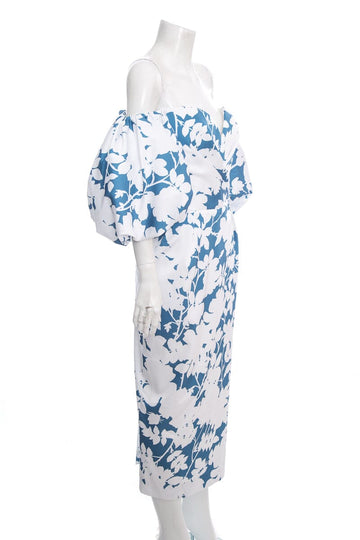 Rasario Blue and White floral Puff Sleeve Dress SZ 44 NWT