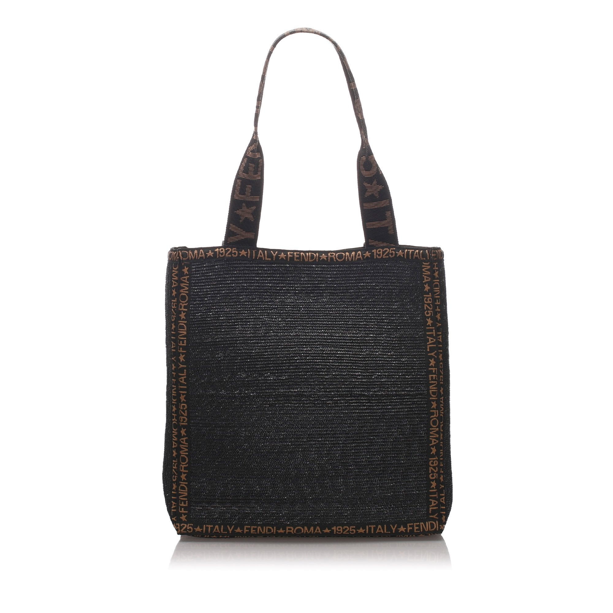 Fendi Black Raffia Natural Material Tote Italy