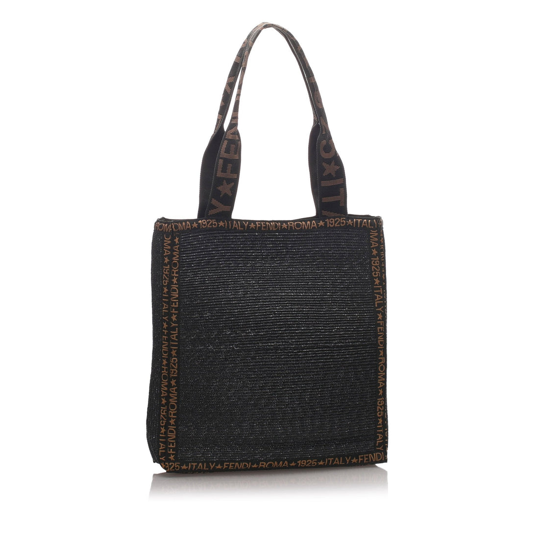 Fendi Black Raffia Natural Material Tote Italy