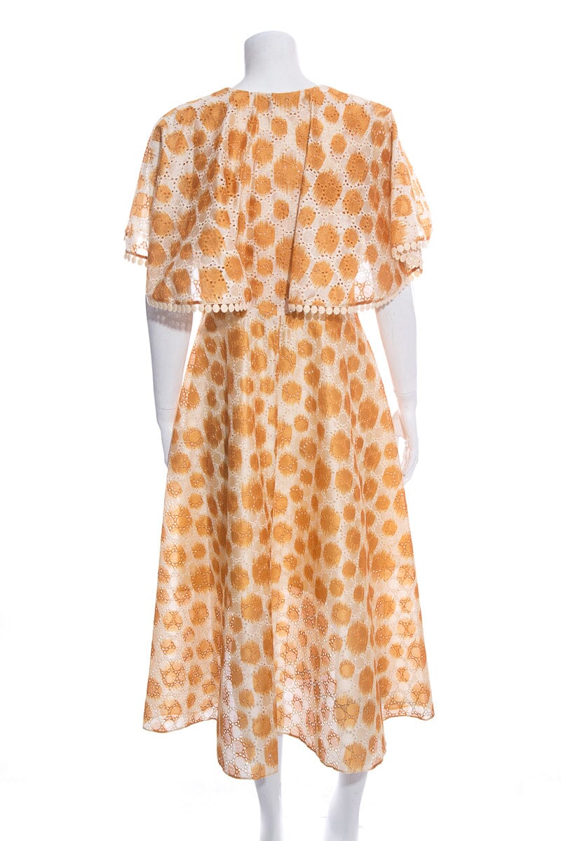 Sachin & Babi Orange Circle Lace Midi Dress With One Ruffle on Top