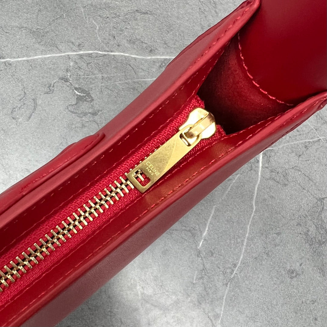CE Cuir Triomphe Shoulder Bag Red For Womtlm 9.4in/24cm