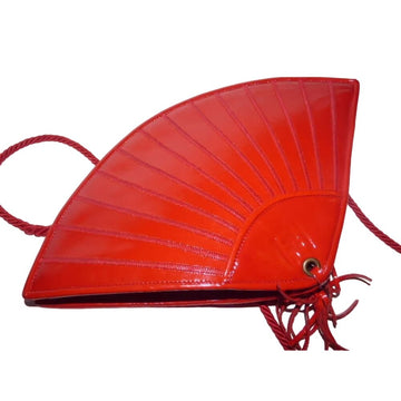 Fendi SAS red leather stylized fan shaped purse by Lagerfeld