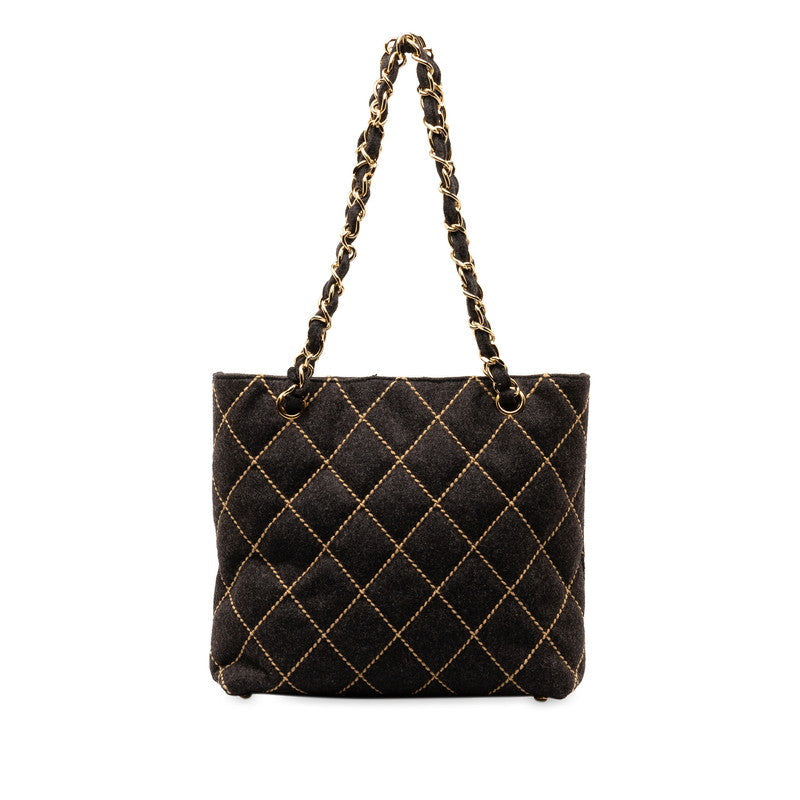 Chanel Wild Stick Coco Chain Tote Shoulder Bag Black Felt  Chanel