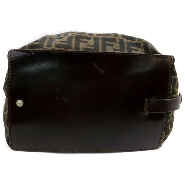 Fendi Tobacco Canvasleather Satcheltote Brown Zucca Print Canvas Satchel