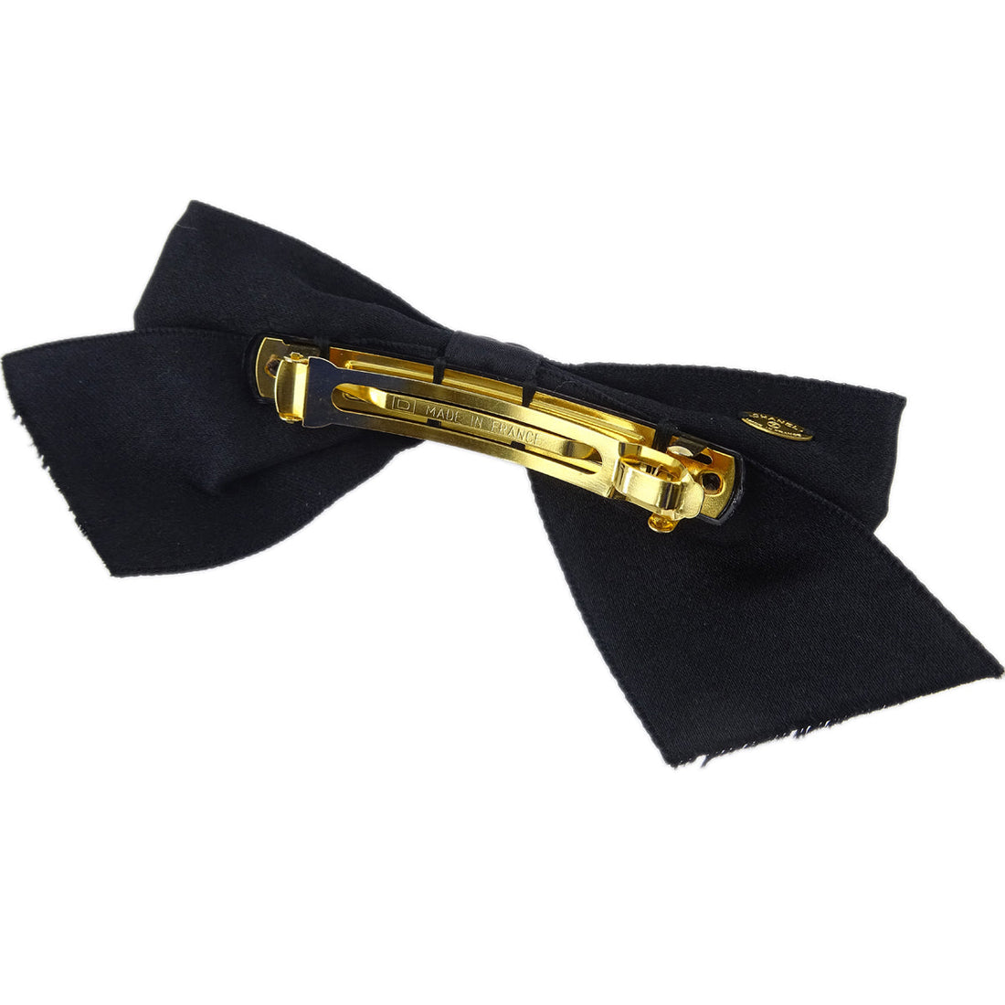 Chanel Turnlock Bow Satin Hair Barrette Black