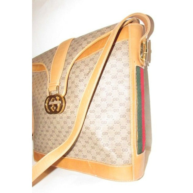 Gucci Brown Micro Guccissima Print Leather Bucket Bag W Red Green Striped Sides