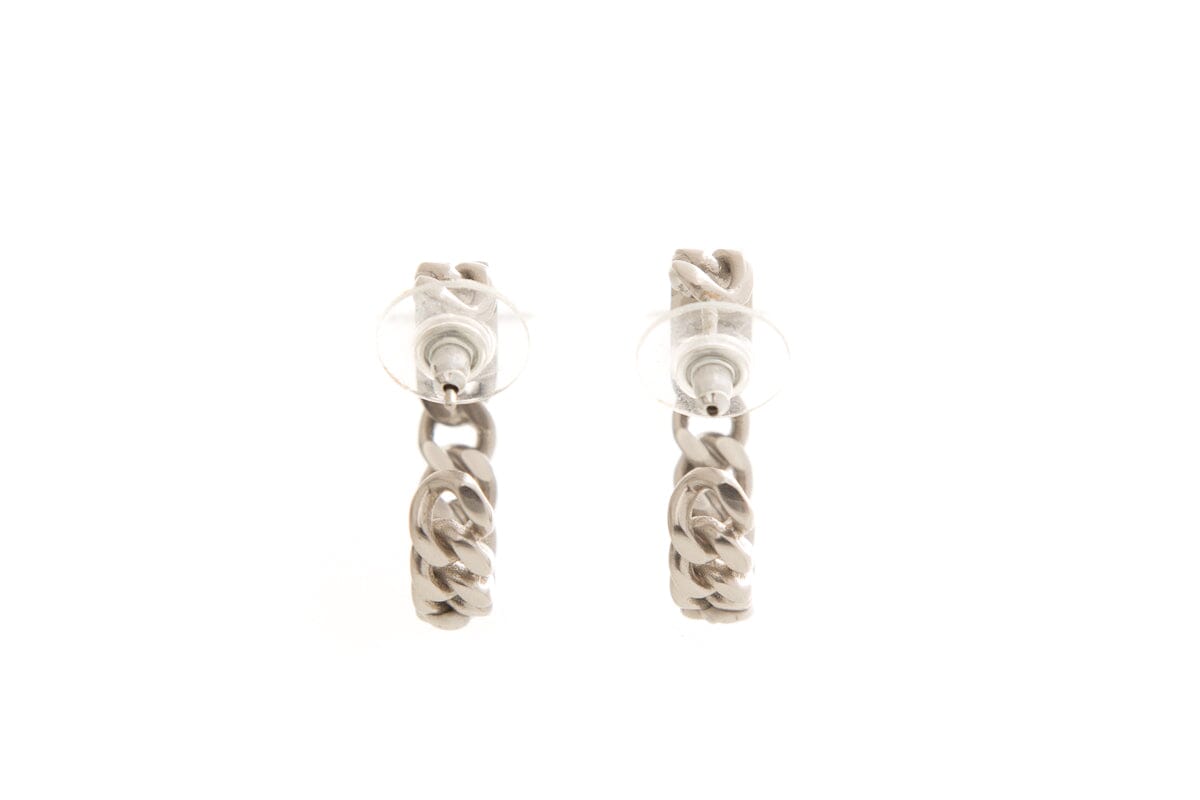 Chanel Silver CC Logo Chain Hoop Earrings