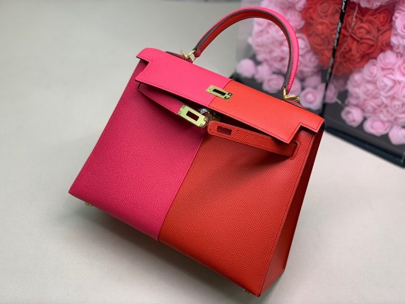 HM Kelly 28 Sellier Epsom Bag Red/Pink For Womtlm, Womtlm’s Handbags, Shoulder Bags 11in/28cm