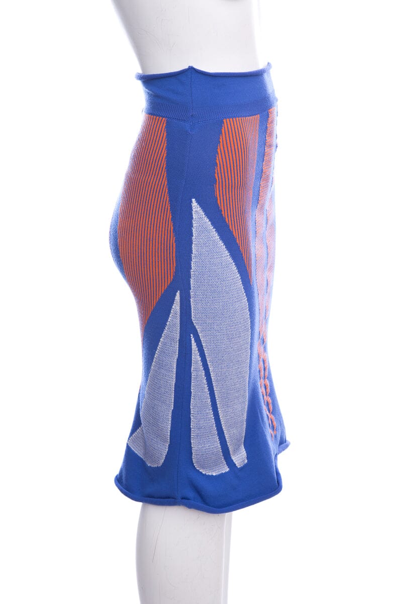 Louis Vuitton Blue & Orange Geometric Knee Length Pencil Skirt SZ XS