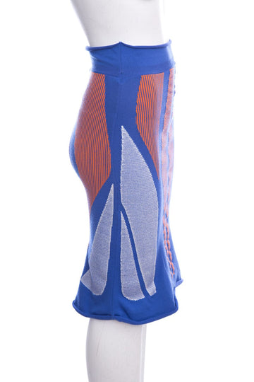 Louis Vuitton Blue & Orange Geometric Knee Length Pencil Skirt SZ XS