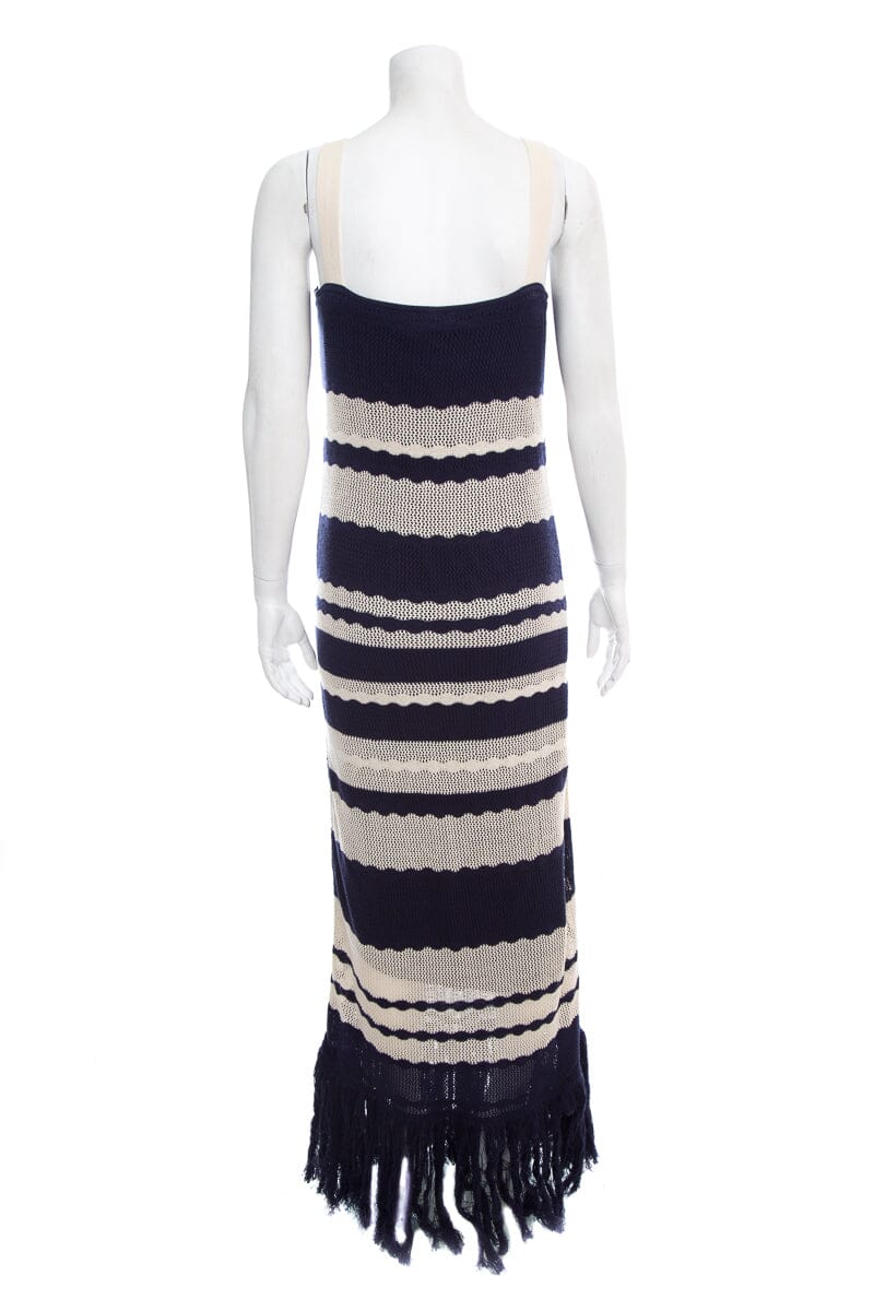 Johanna Ortiz Navy & Cream Stripe Knit Sleeveless Maxi Dress SZ L