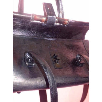 Gucci Vintage Pursesdesigner Purses Black Leather With Bamboo Accent Shoulder Bag