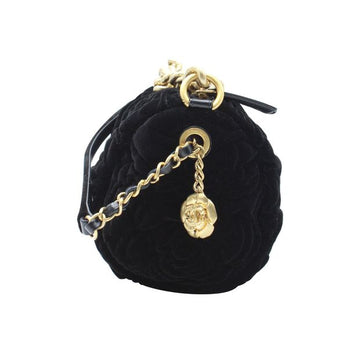 CHANEL Two-Way Chain Camellia Shoulder Bag in Black Velvet