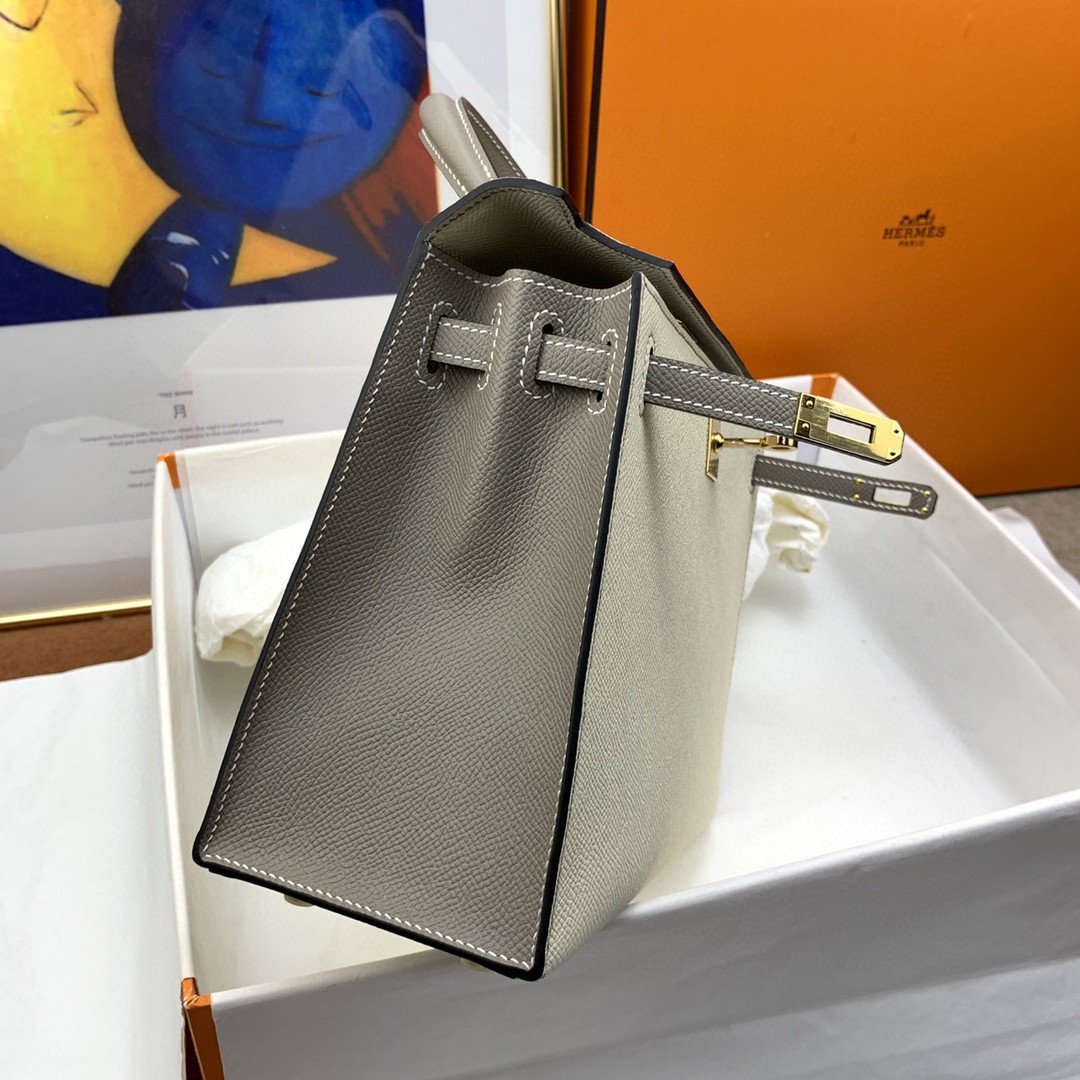 HM Kelly 25 Sellier Epsom Craie/Grey Bag For Womtlm, Handbags, Shoulder Bags 10in/25cm