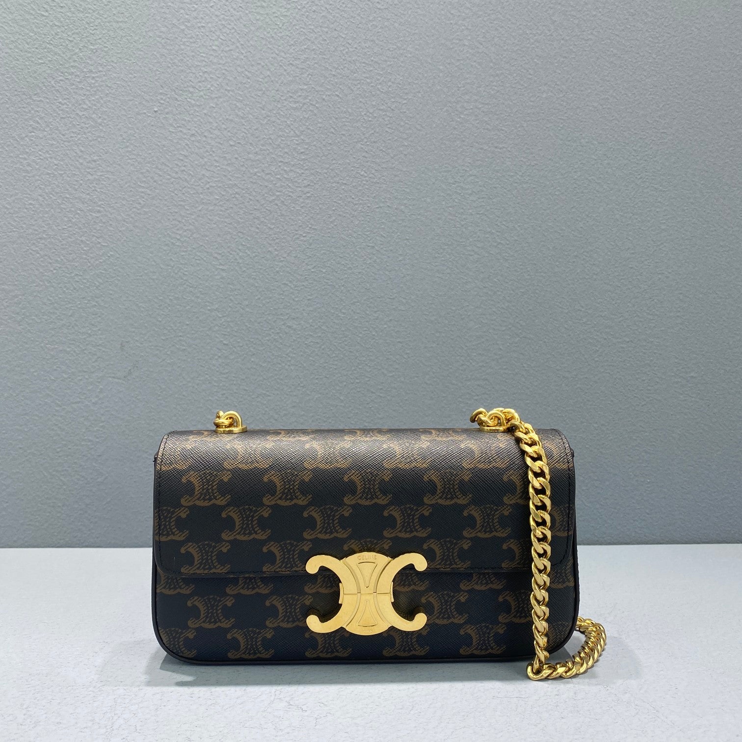 CE Chain Shoulder Bag Triomphe In Triomphe Canvas Brown For Womtlm 8in/20.5cm 197992DQW.04LU