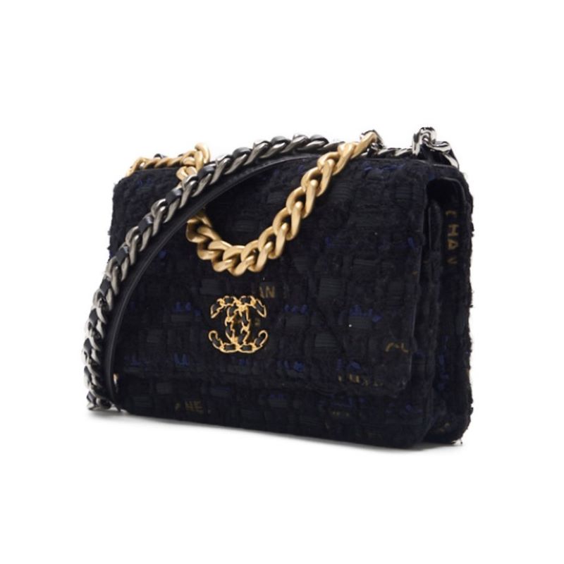 CHANEL ?CHANEL? CHANEL 19 Matrasse Chain Wallet Tweed Black  Blue (Gen × Silver Gold)  Wallet Coupon Wallet  ?French?
