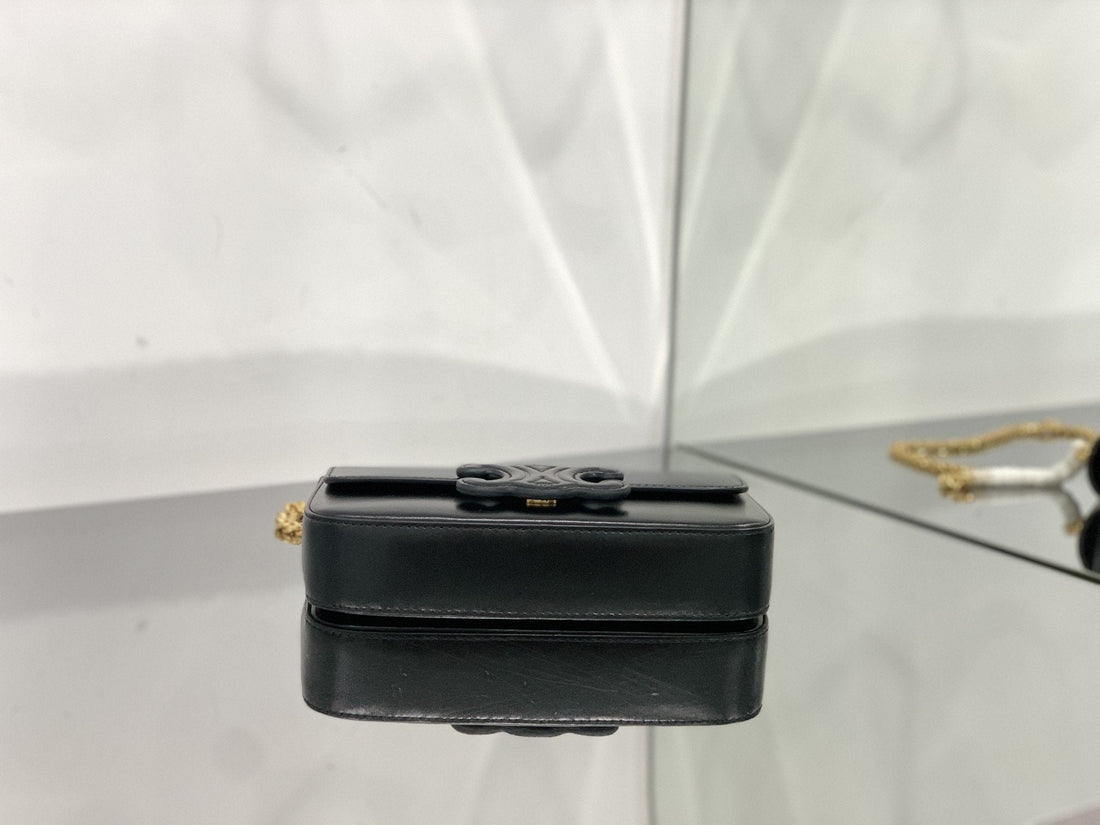 CE Chain Shoulder Bag Cuir Triomphe Black For Womtlm 7.9in/20cm