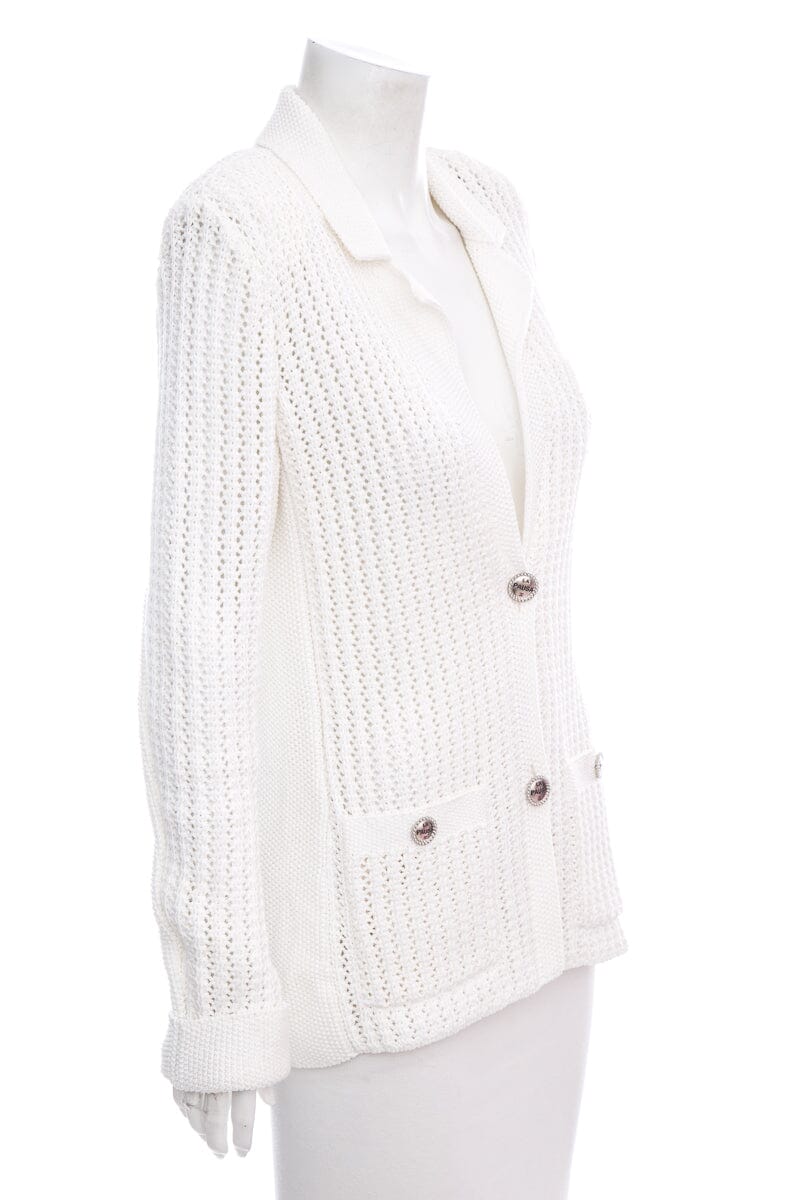 Chanel White Knit Cardigan Sweater SZ 36