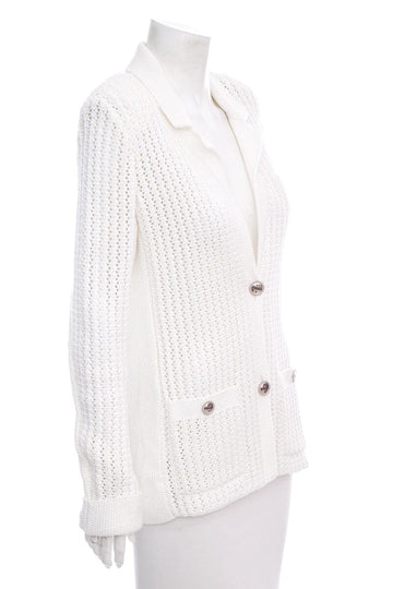 Chanel White Knit Cardigan Sweater SZ 36
