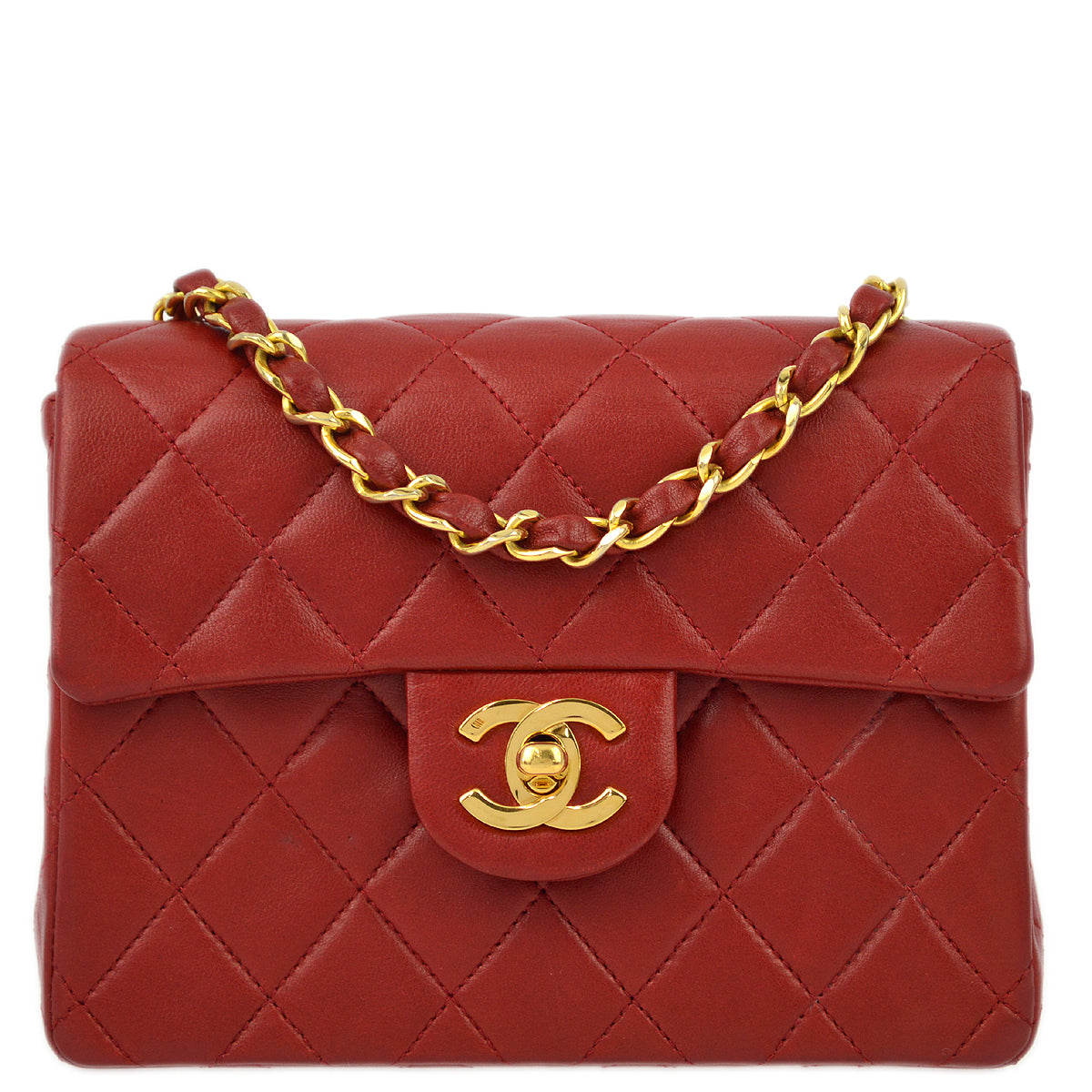 Chanel Red Lambskin Mini Classic Square Flap Shoulder Bag 17