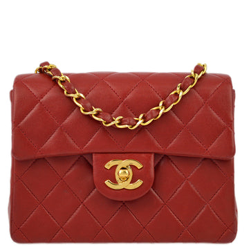 Chanel Red Lambskin Mini Classic Square Flap Shoulder Bag 17