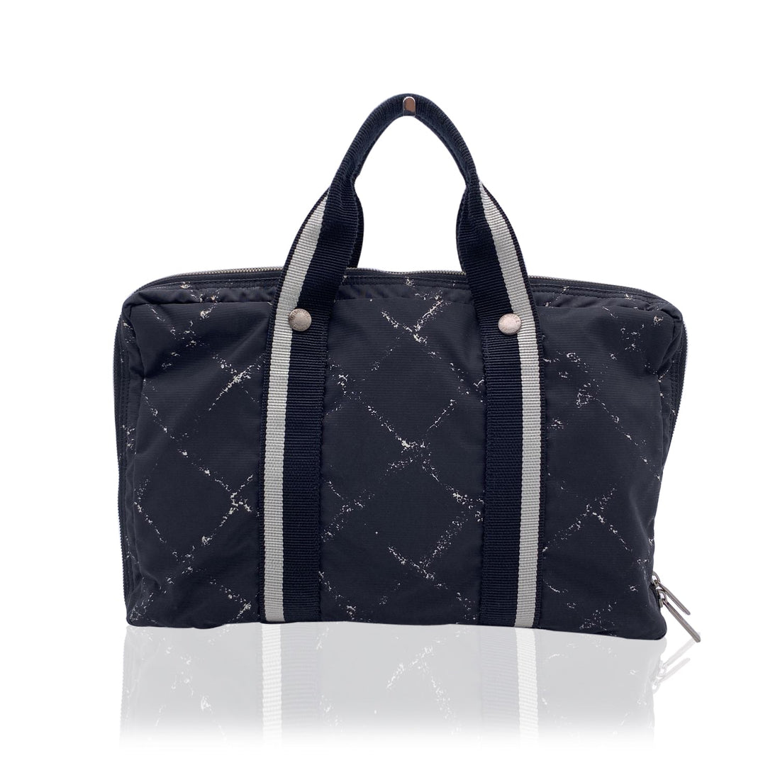 Chanel Vintage Black Nylon Canvas Old Travel Line Satchel Bag