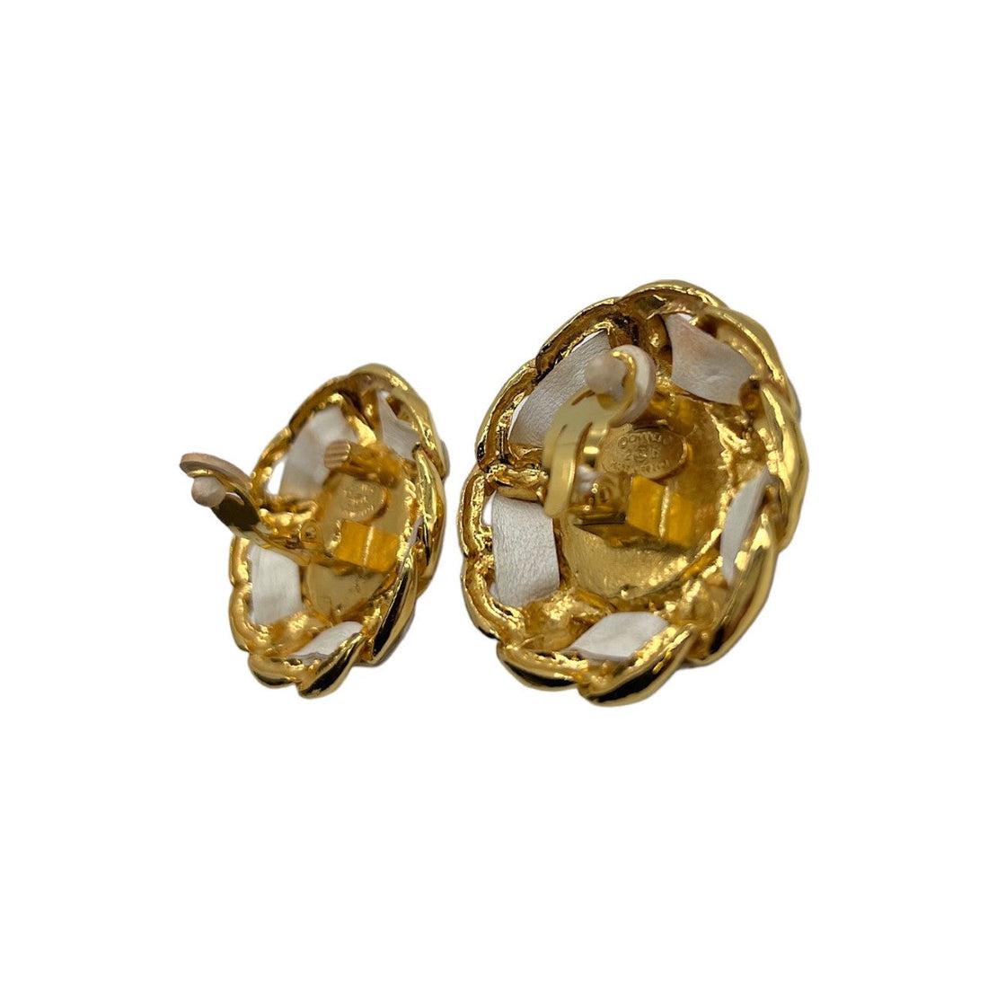 Vintage CHANEL Orange Synthetic Pearl Leather & Chain Earrings