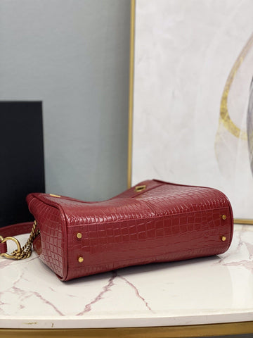 YSSL Claude-Effect Tote Bag Red For Womtlm 11in/28cm YSL 64028116J0W