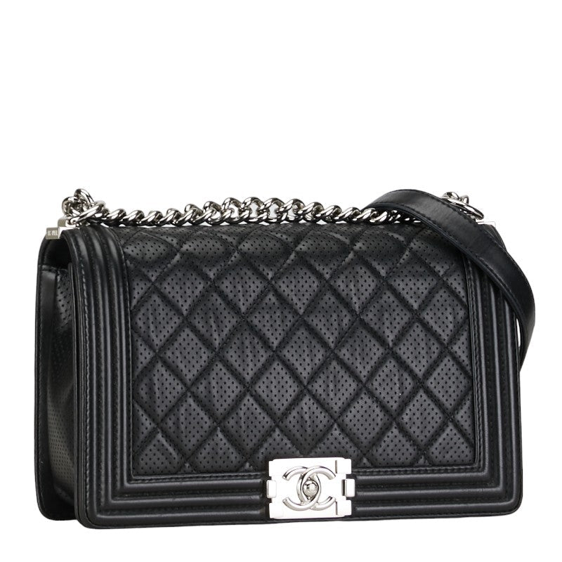 Chanel Large Perforated Leather Le Boy Flap Bag Leather Shoulder Bag in Good condition