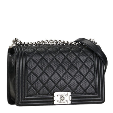 Chanel Large Perforated Leather Le Boy Flap Bag Leather Shoulder Bag in Good condition