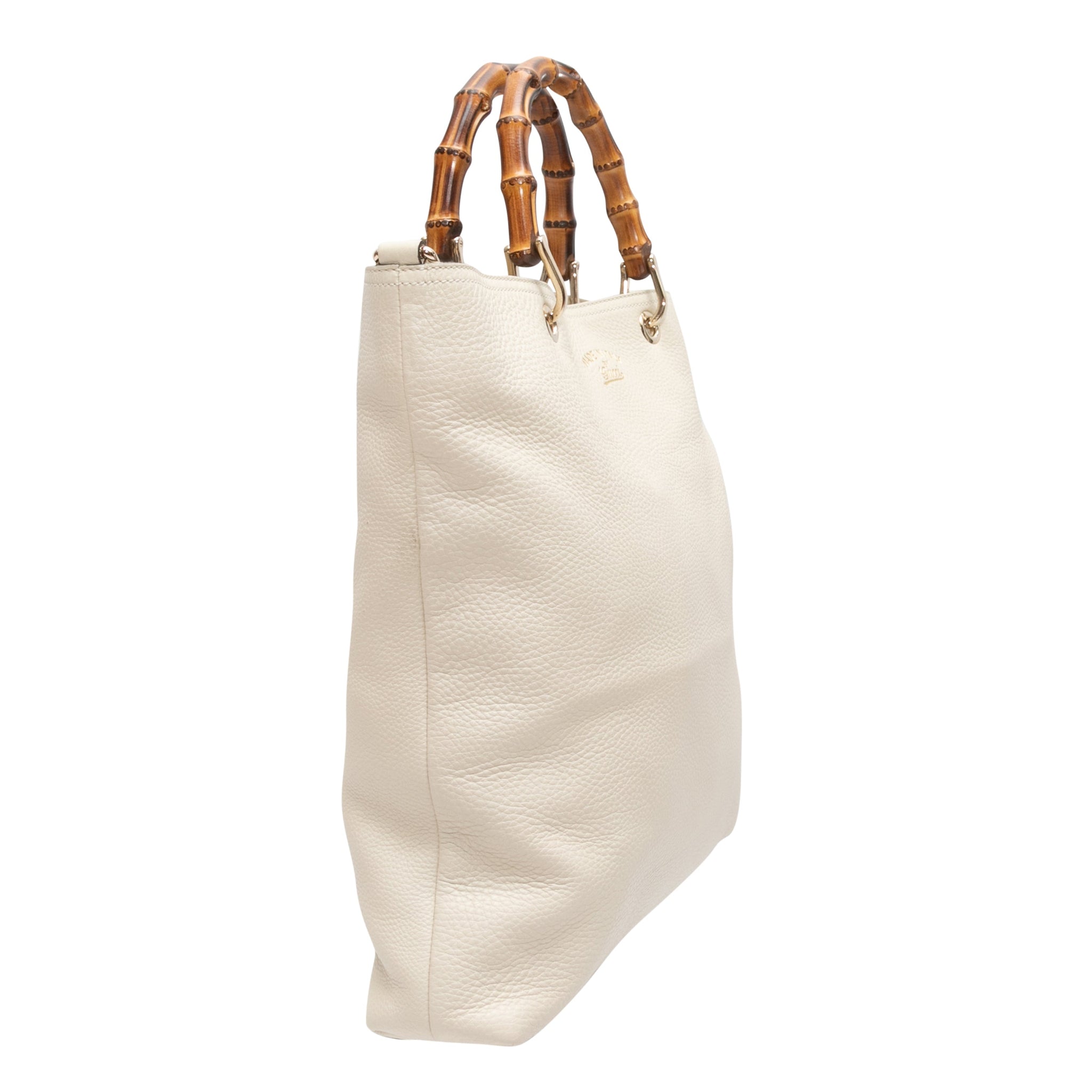 White Gucci Leather & Bamboo Shopping Tote