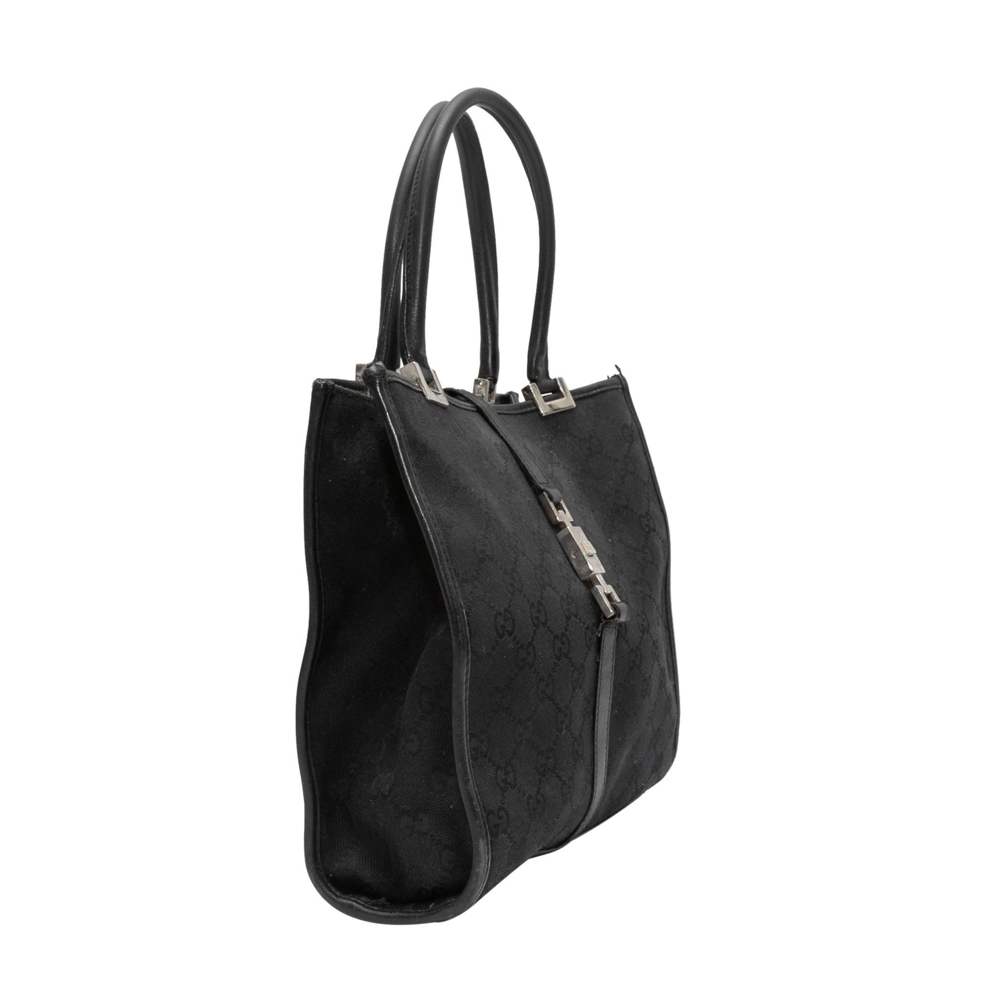 Vintage Black Gucci Monogram Canvas & Leather Tote Bag