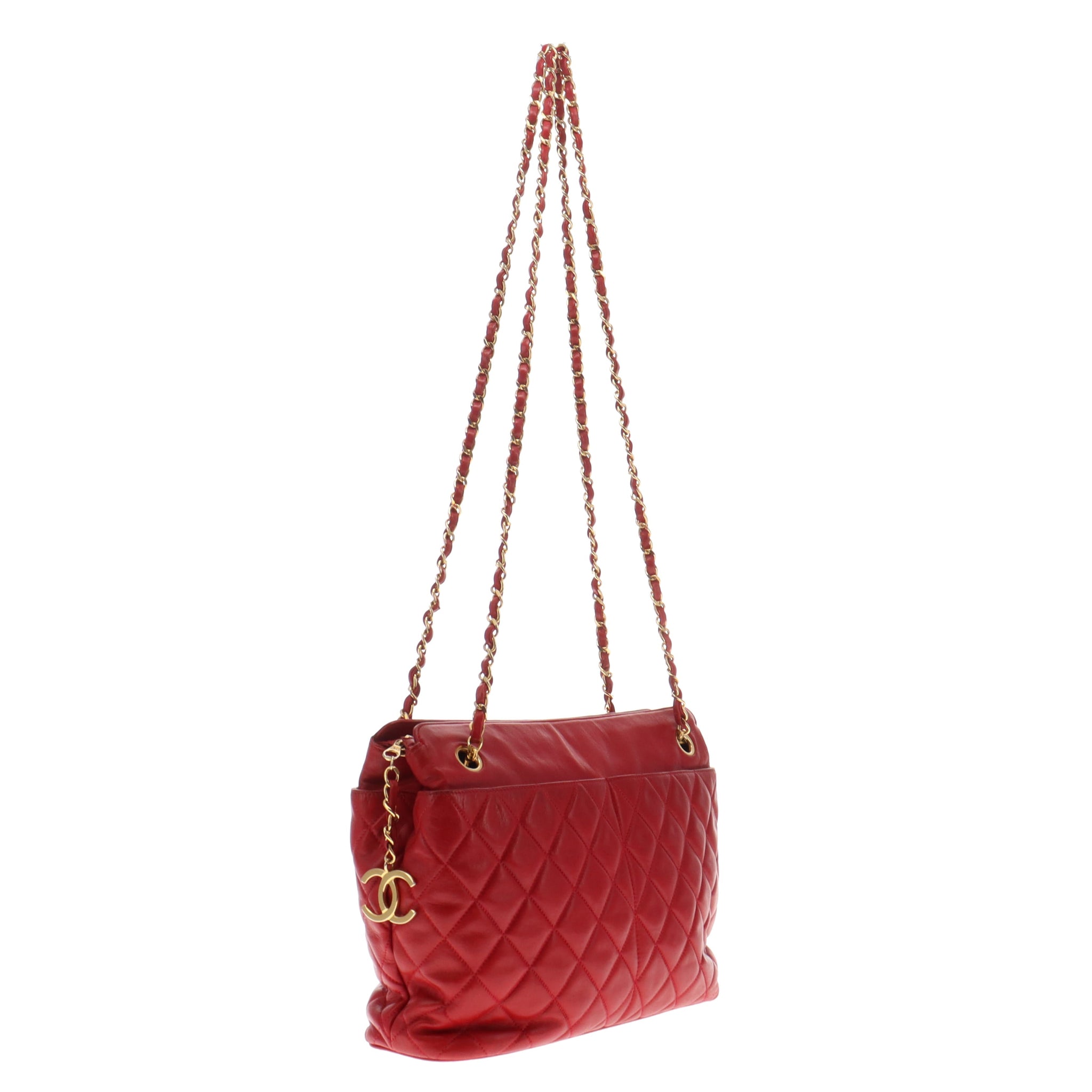 Chanel Vintage Red Lambskin Quilted Shoulder Bag 1989/91