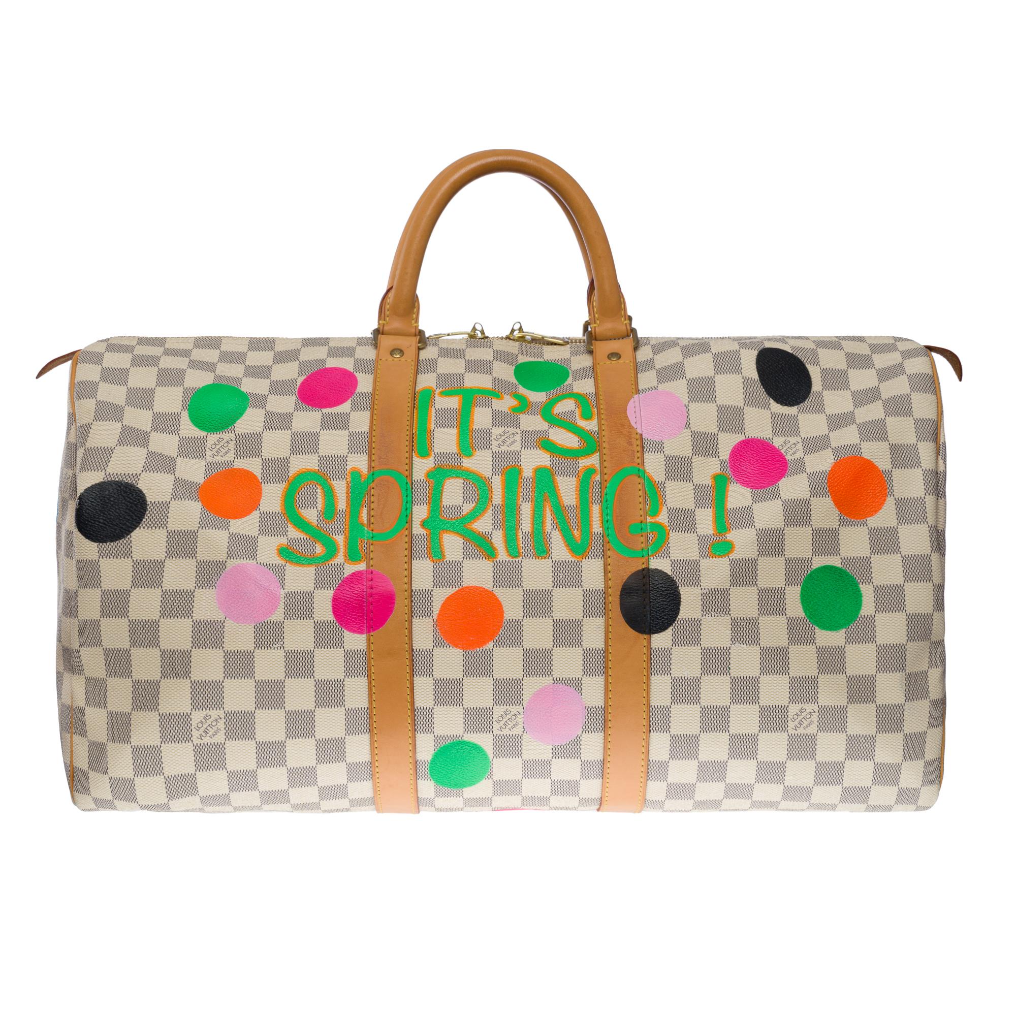 LOUIS VUITTON Customized "Summer X Spring" Keepall 50 travel bag in azure canvas