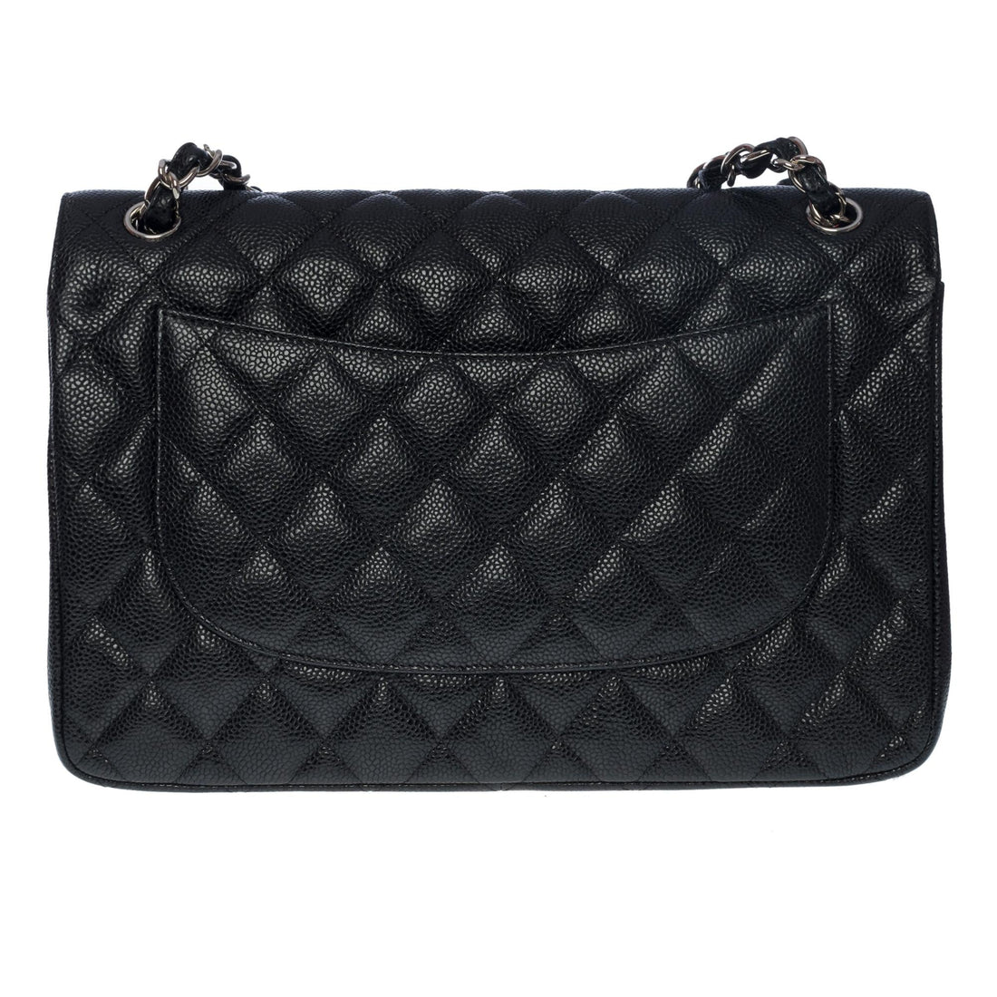 CHANEL Timeless Jumbo double flap bag in black quilted caviar leather, SHW