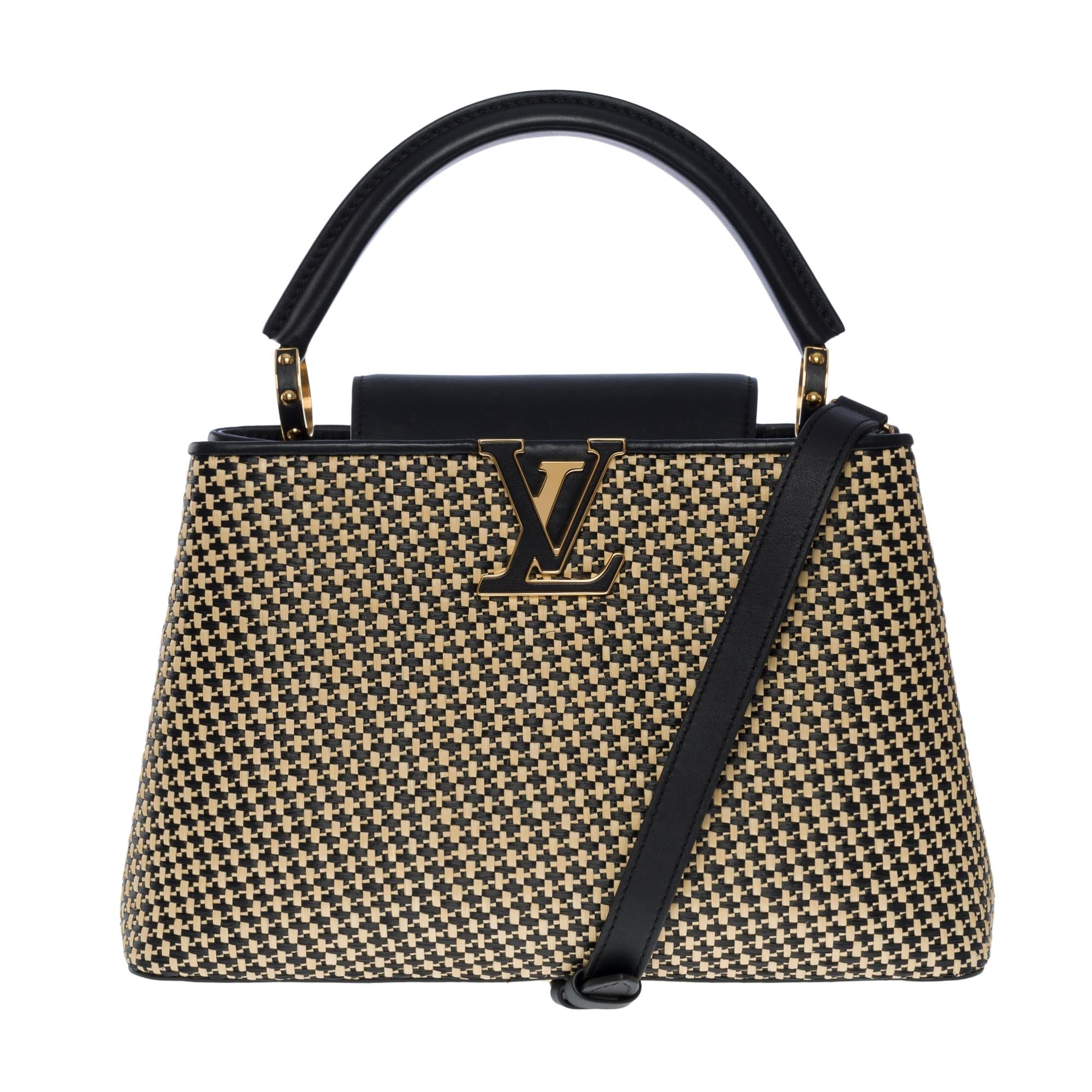 LOUIS VUITTON Limited Edition Capucines MM handbag strap in braided Raffia, GHW