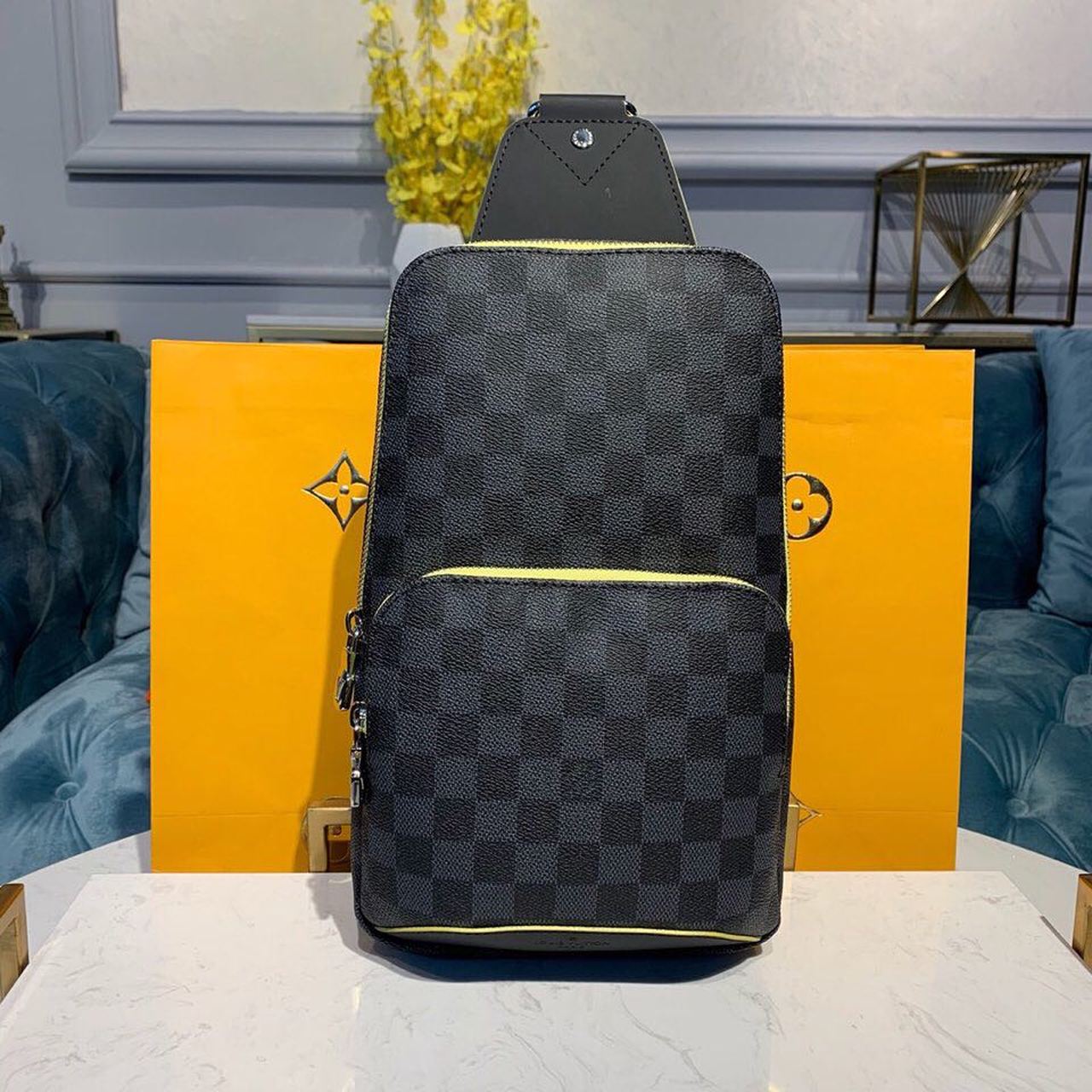 LV Avtlmue Sling Bag Damier Graphite Canvas Yellow For Mtlm, Bags, Crossbody Bags 12.2in/31cm LV N42424