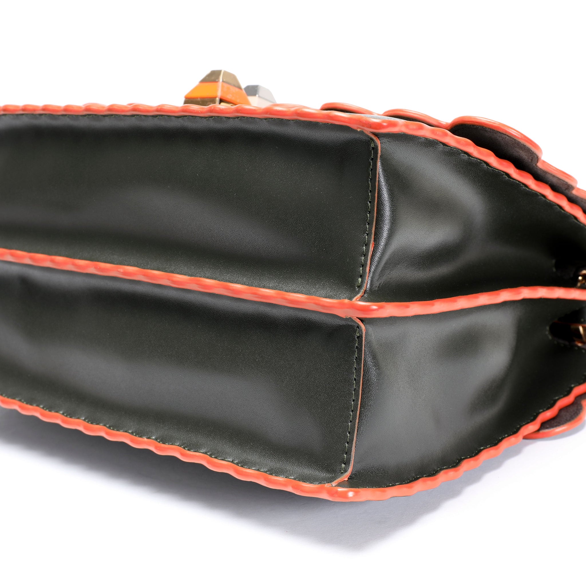 FENDI Verde Vitello Liberty Leather Studded Kan I Medium Shoulder Bag