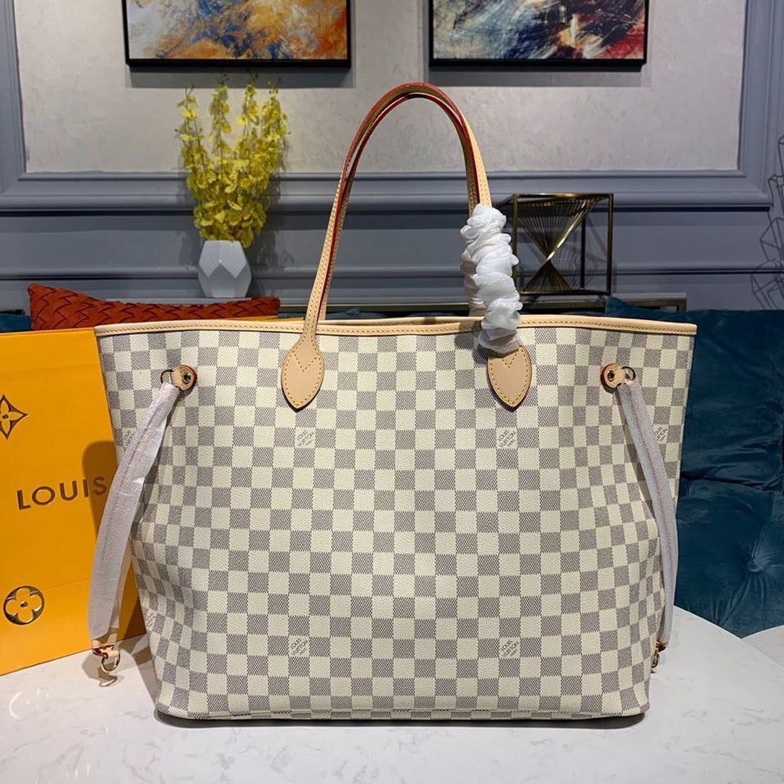 LV Neverfull GM Tote Bag Damier Azur Canvas Beige For Womtlm,  Shoulder Bags 15.4in/39cm LV N41360