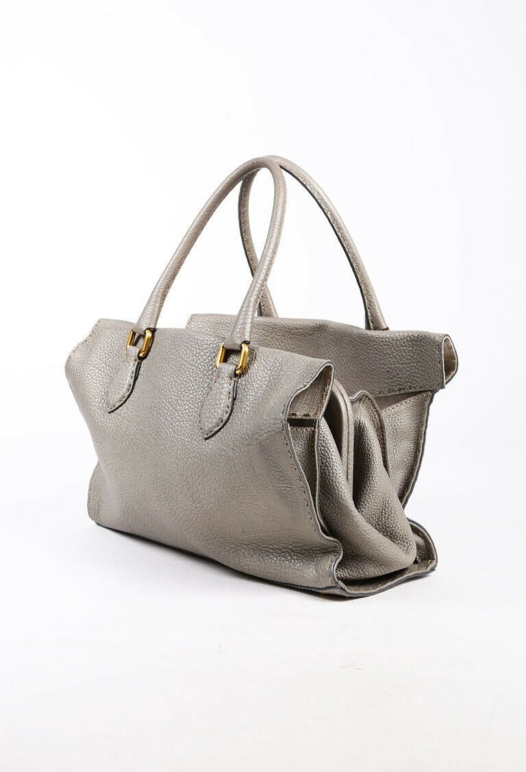 Fendi Romano Selleria Tote Bag Gray Leather