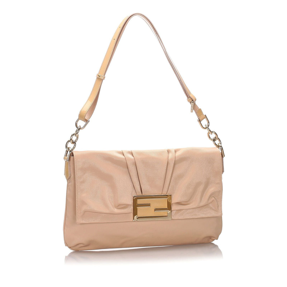 Fendi Brown Beige Nylon Fabric Mia Shoulder Bag Italy