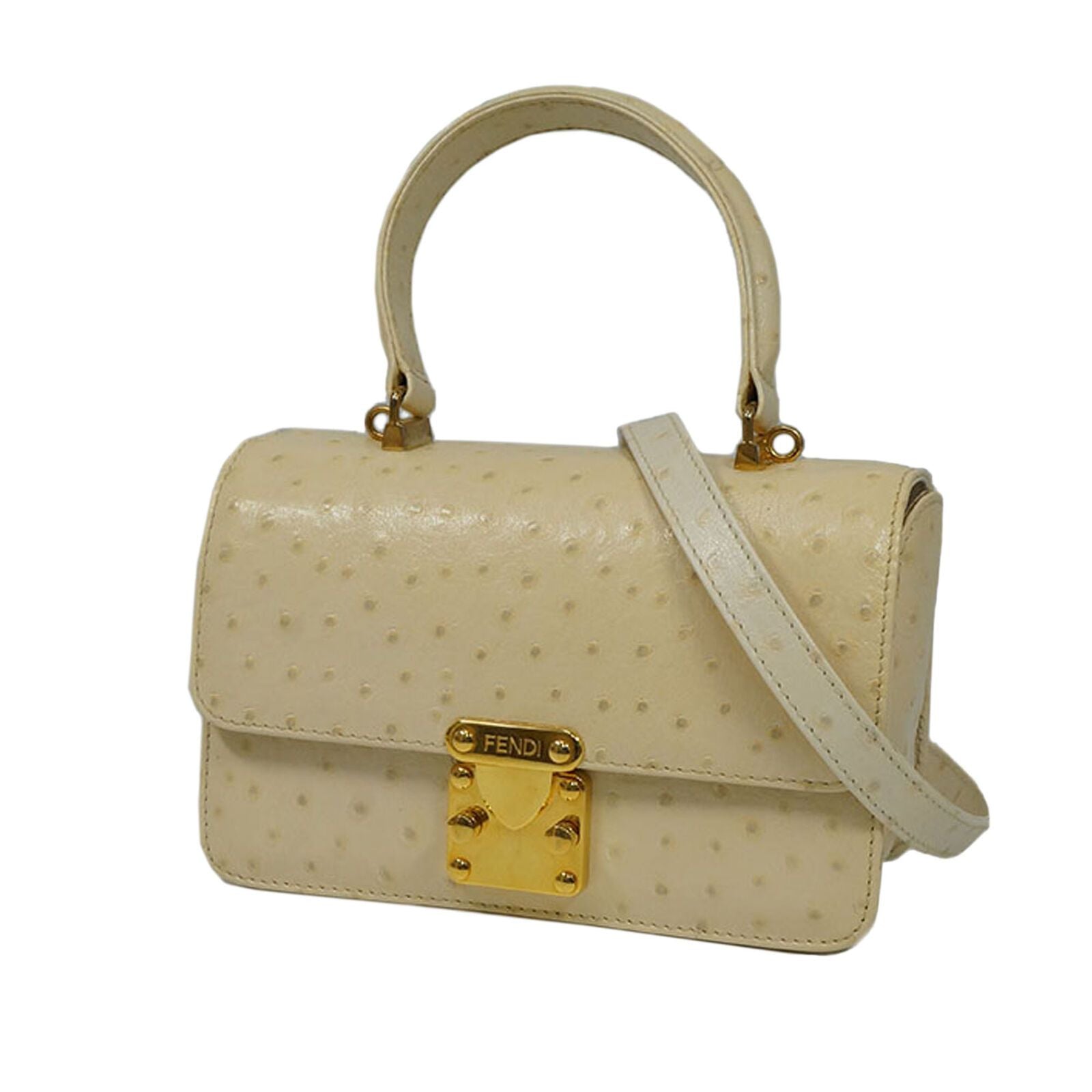 Fendi Brown Beige Others Leather Embossed Shoulder Bag Italy