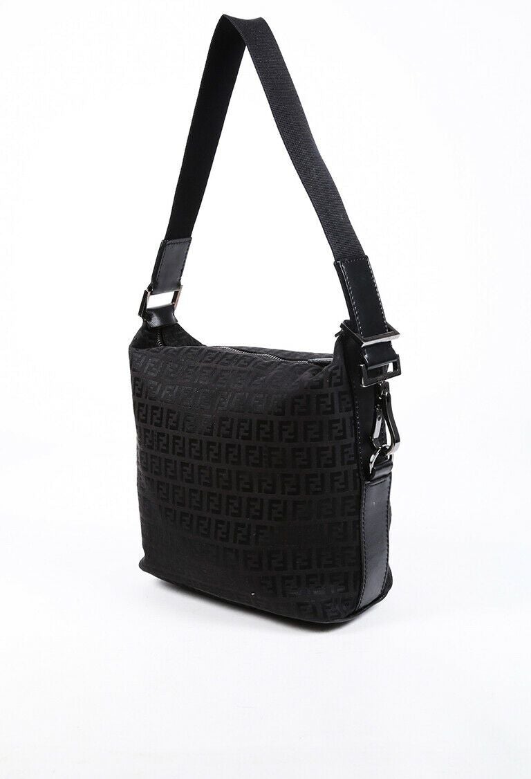 Fendi Shoulder Bag Zucchino FF Black Canvas