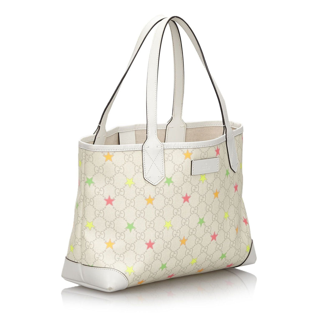Gucci White Ivory Coated Canvas Fabric GG Supreme Star Tote Bag Italy
