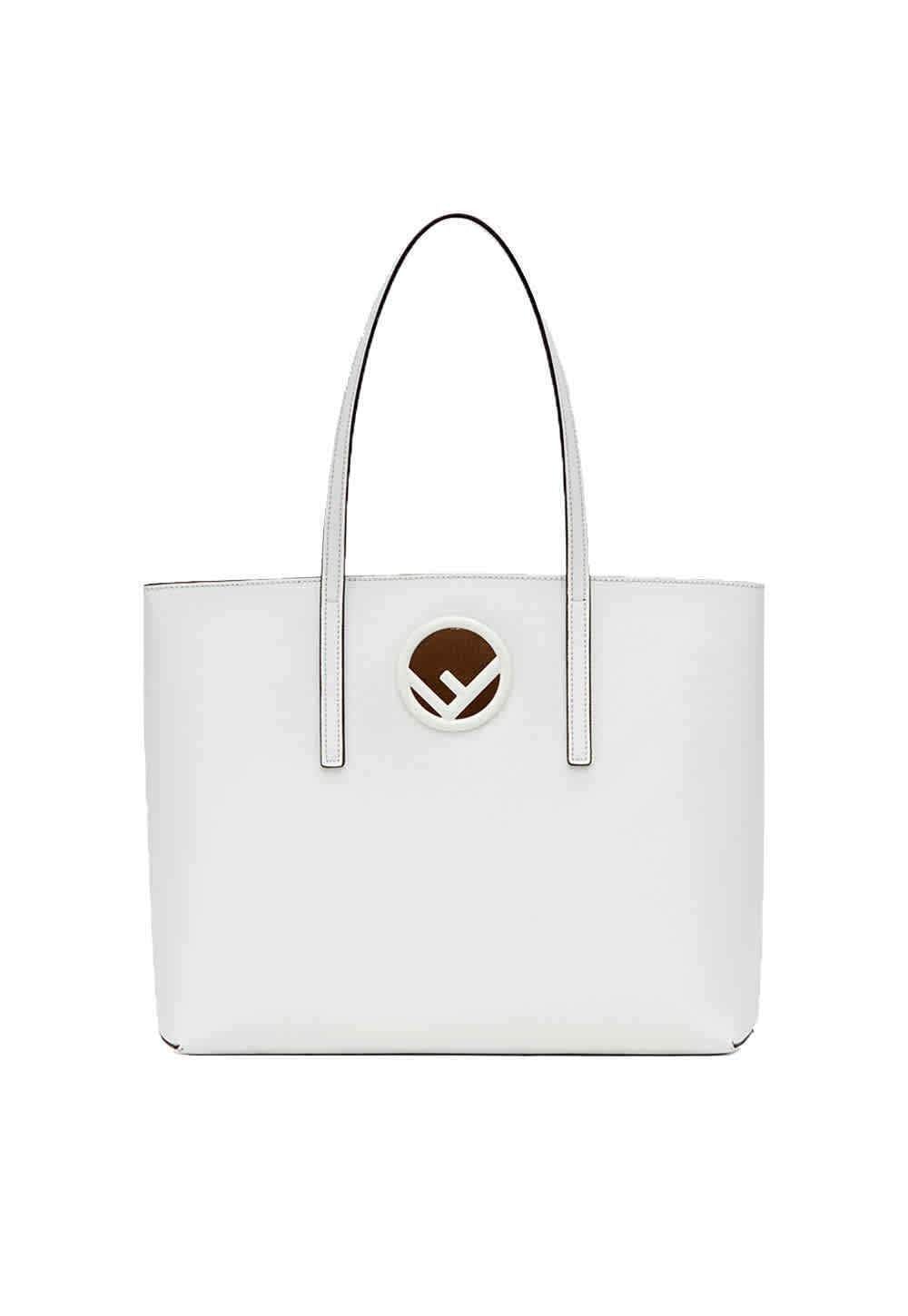 Fendi Ladies Tote bag New Shopping Logo White Leather New Shopper Logo Bag